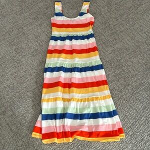 J Crew Tiered Knit Maxi Dress XS Wide Rainbow Striped Sleeveless Scoop Neck